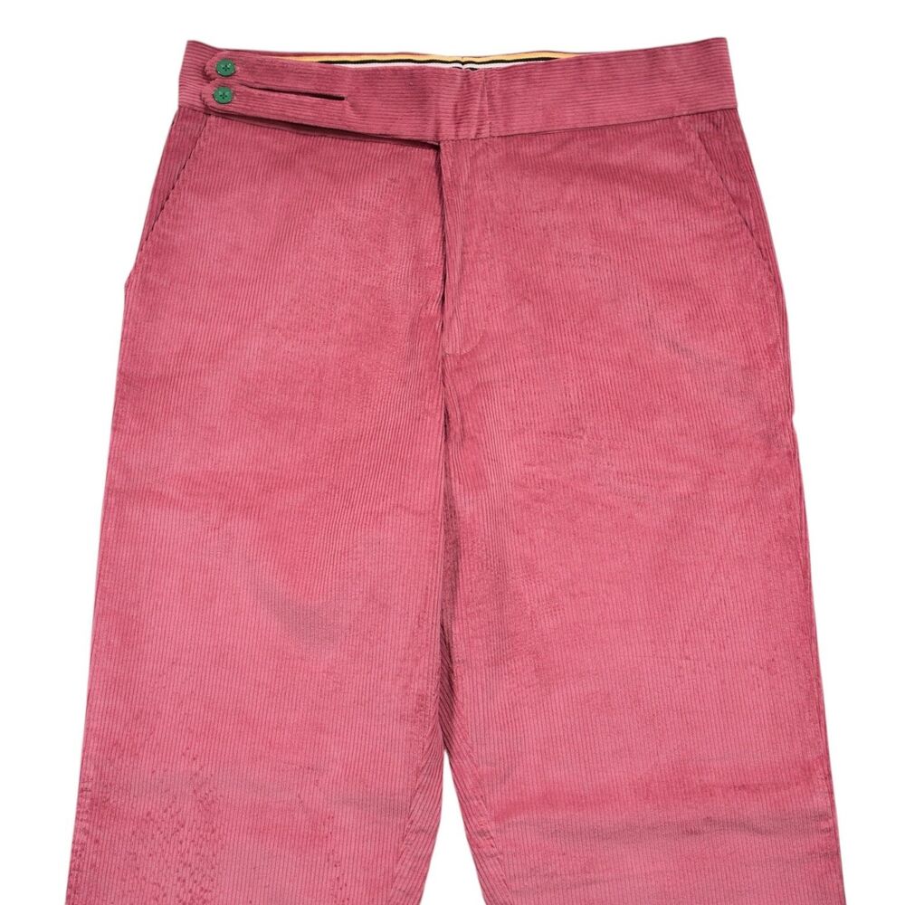 Mens Gurkha Pants 36 Rose Pink Corduroy High Waist Straight Flat Front Trousers